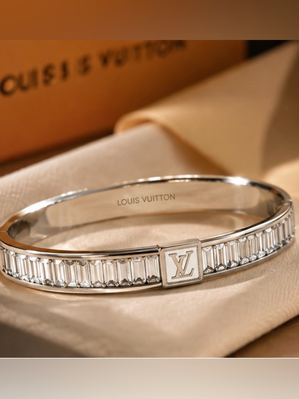 Luxury Crystal Baguette LV Cuff Bracelet